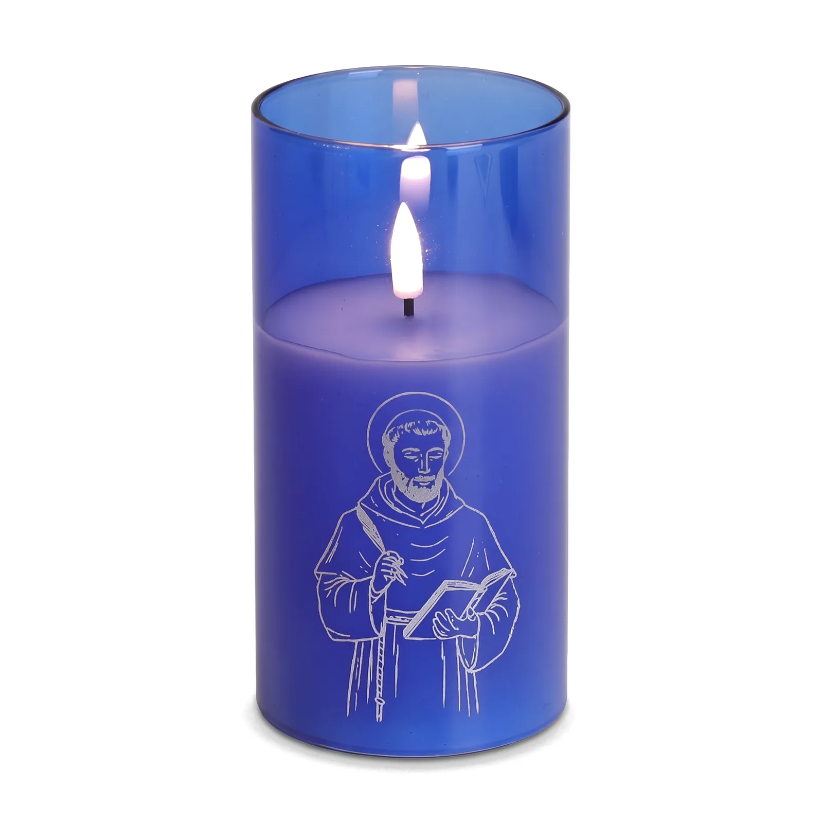 St. Thomas candle, blue glass