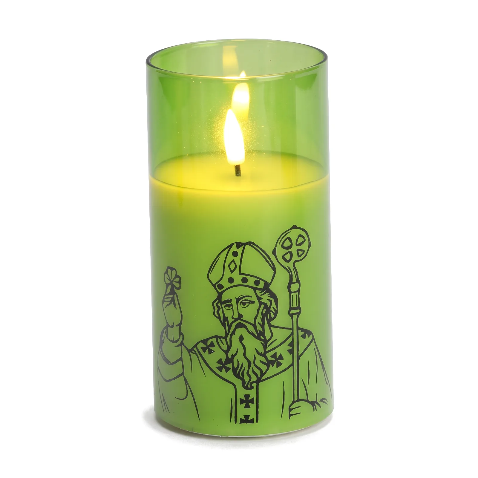 St. Patrick candle, green glass
