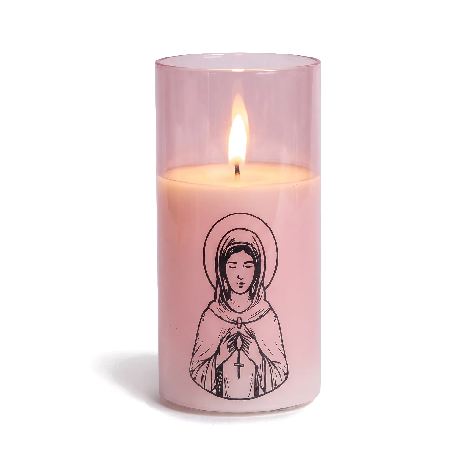 St. Agatha candle, pink glass