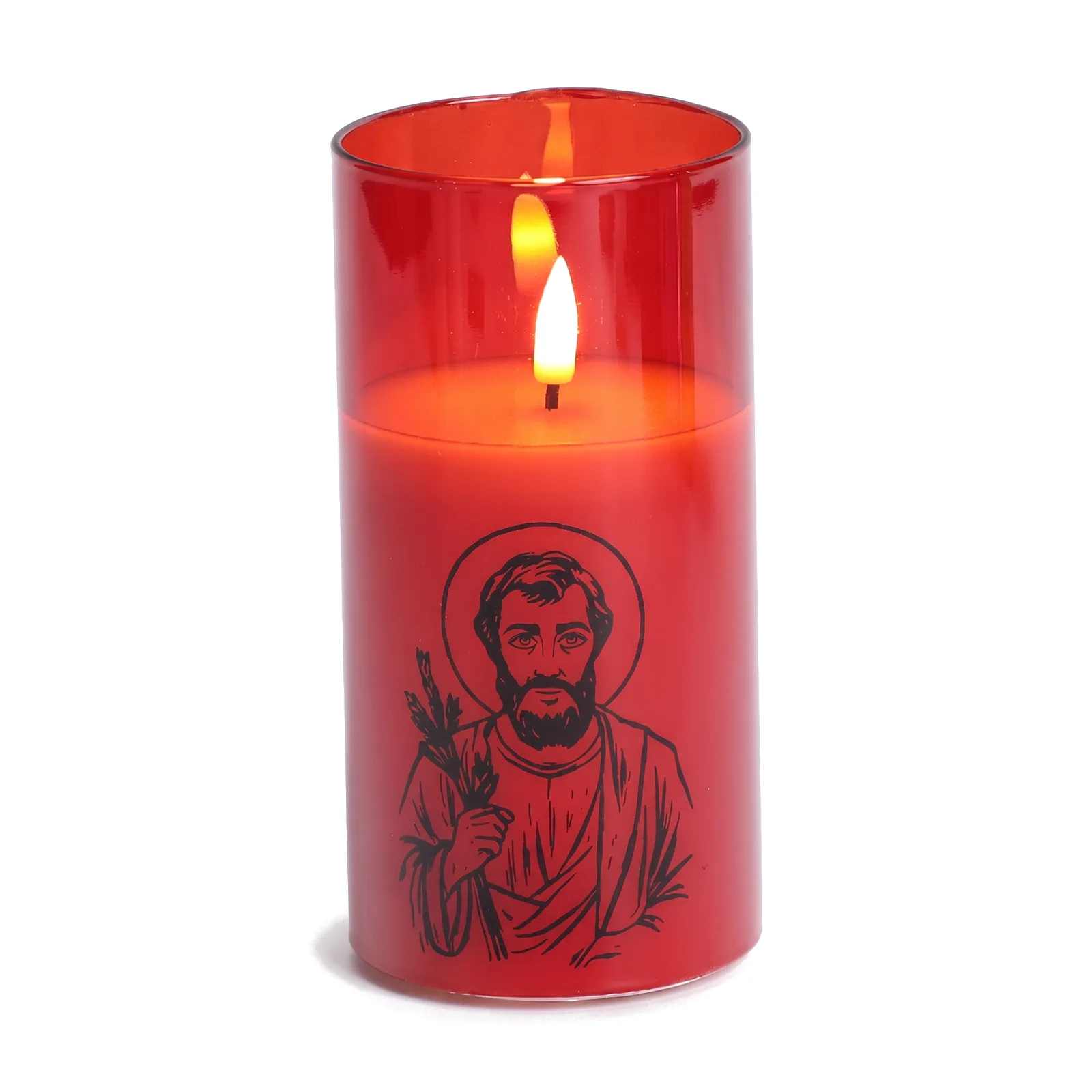 St. Joseph candle, red glass