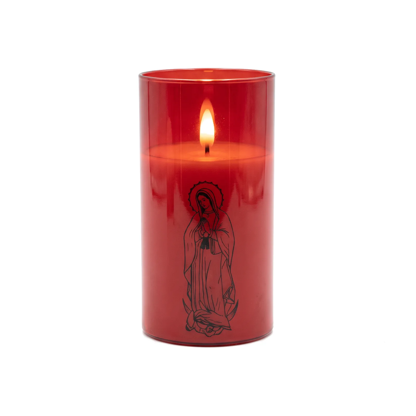 St. Mary candle, red glass